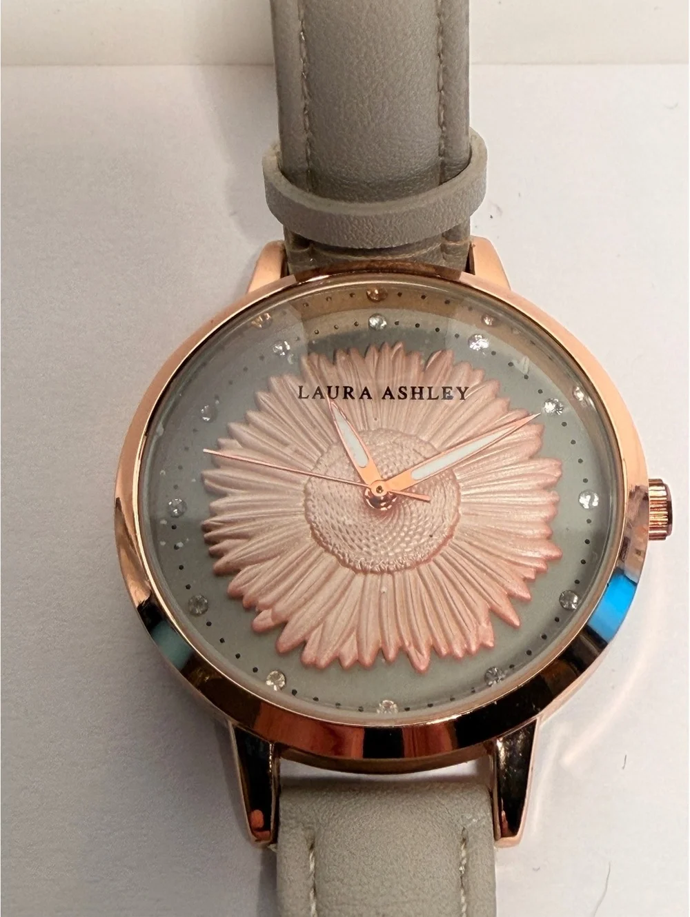 Laura Ashley Women's Floral Dial Watch Rose Gold with Beige Leather Strap